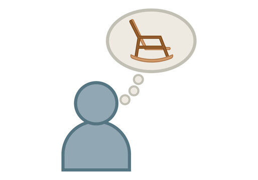 Icono de usuario con bocadillo de pensar con mecedora representando la jubilación 