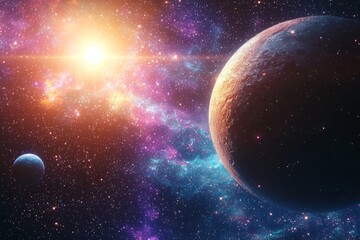 Obraz premium Space cosmic illustration with planets scene created with Generative AI