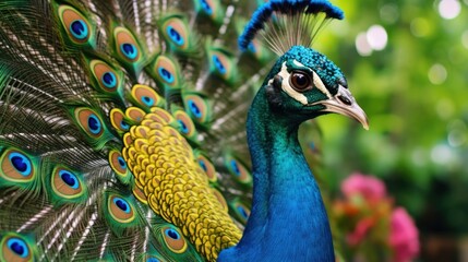 Fototapeta premium Peacock with Spread Tail Feathers