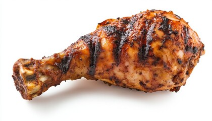 Succulent Grilled Chicken Legs: Mouthwatering BBQ Delicacy on Pristine White Background. Perfect Overhead Capture for Culinary Excellence. 4K High-Quality Wallpaper Ideal for Food Marketing, UI Design