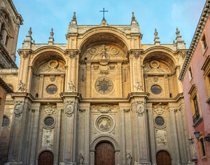 Obraz premium Granada Cathedral Main Facade Close-Up with Historic Architectural Details