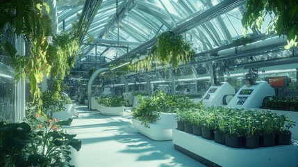 A high-tech greenhouse using automated systems to monitor