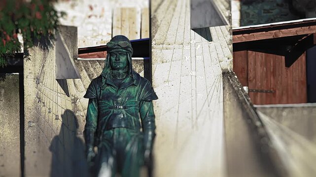 A close-up shot of the Milan Stefanik statue near the Pertin Observatory. High-quality 4k footage