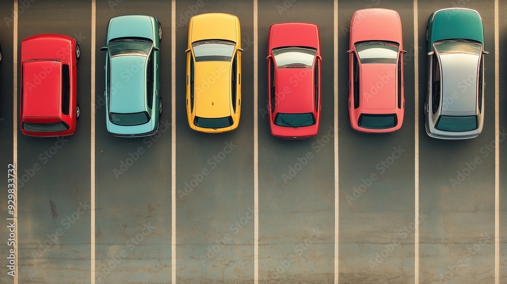 Poster Aerial view of parked cars in a lot