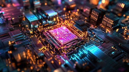 Fototapeta premium Close-up of a Glowing Circuit Board