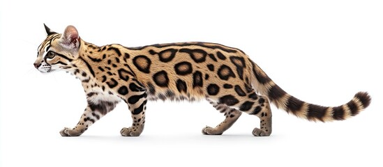 Margay Cat Walking on White Background