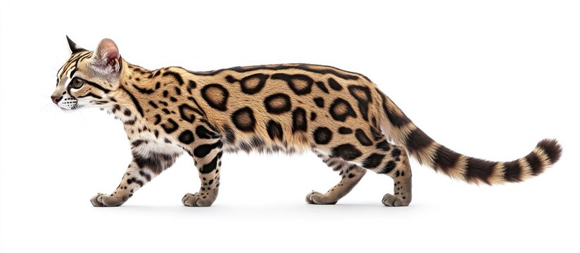 Margay Cat Walking on White Background