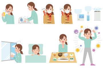 感染予防をする女性　セット