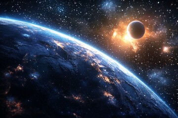 Obraz premium Space cosmic illustration with planets scene created with Generative AI