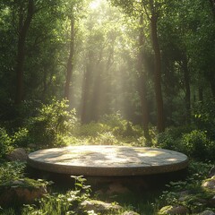Serene Nature Podium in Lush Green Forest