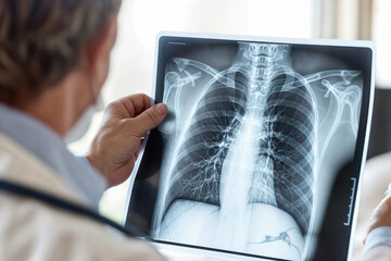 Doctor examining a chest x-ray for potential medical issues - Powered by Adobe