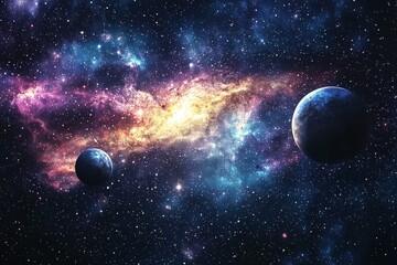 Obraz premium Space cosmic illustration with planets scene created with Generative AI