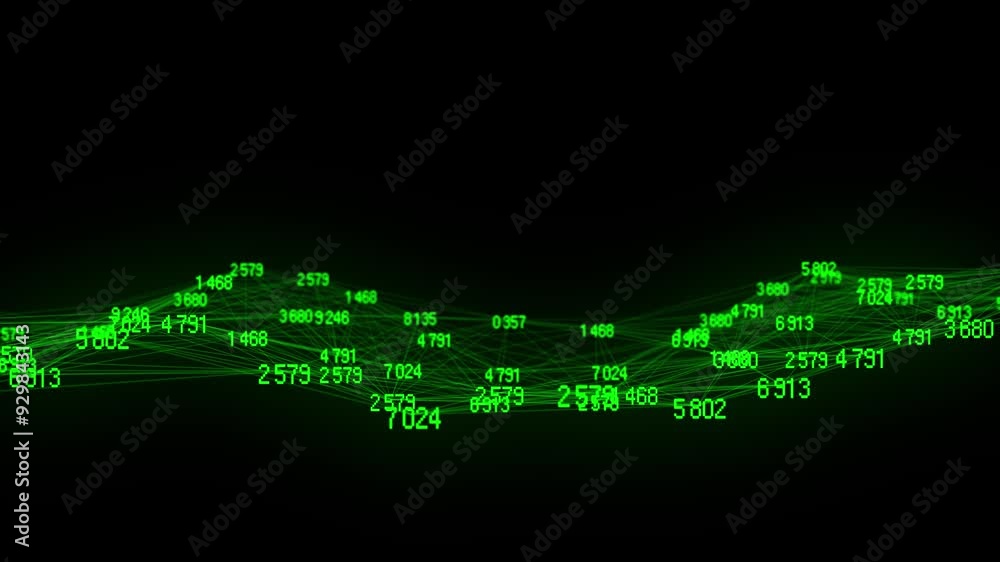 Aufkleber Block chain technology concept. Big data visualization. Artificial intelligence. Green network connection structure. Abstract digital background with matrix. 3d rendering.
