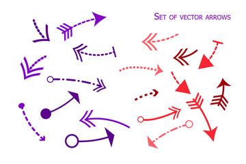 Set of vector arrows, purple and red
