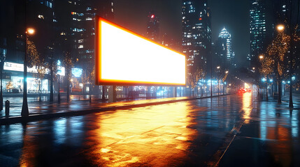 Obraz premium A vibrant city street at night featuring a blank billboard.