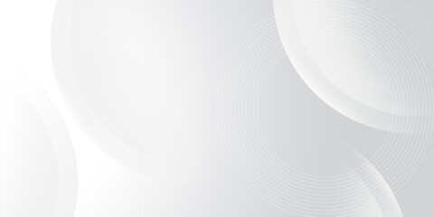 Graphic illustrations circles and curvy strip lines. Geometric wallpaper, gray gradient and glowing light background. Technology style graphic pattern backdrop