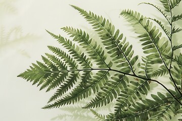 A botanical illustration of a fern, showcasing its delicate fronds and intricate leaf patterns in fine detail. 