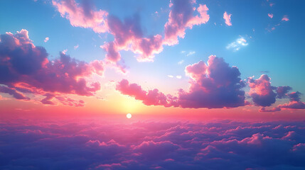 Fototapeta premium A vibrant sunset over fluffy clouds, creating a serene atmosphere.