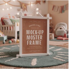 White cozy children room interior background, wall mockup, 3D render 