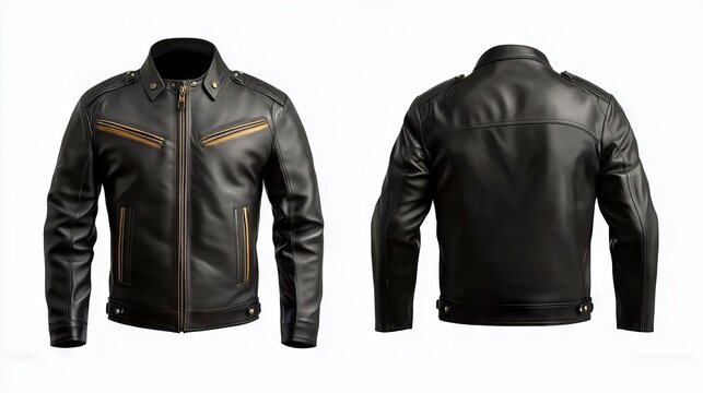 A black leather jacket with gold zippers on the back and back of it