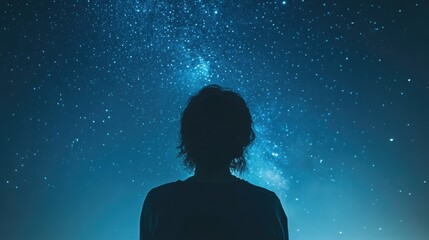 Fototapeta premium Silhouette of a Woman Under a Starry Night Sky