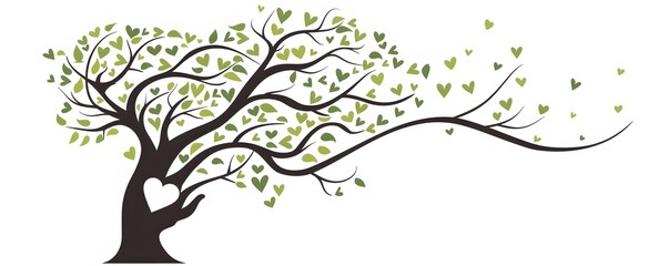 Obraz premium A tree with green heart-shaped leaves and a large heart in its trunk