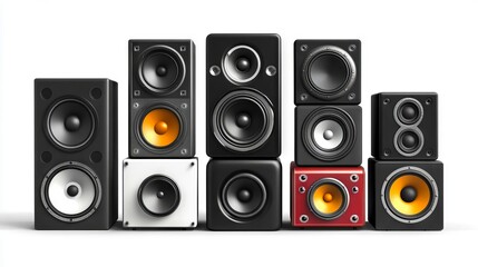 A group of speakers sitting on top of each other