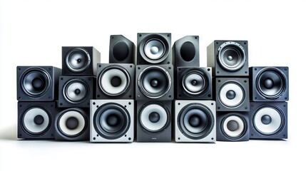 A group of speakers stacked on top of each other