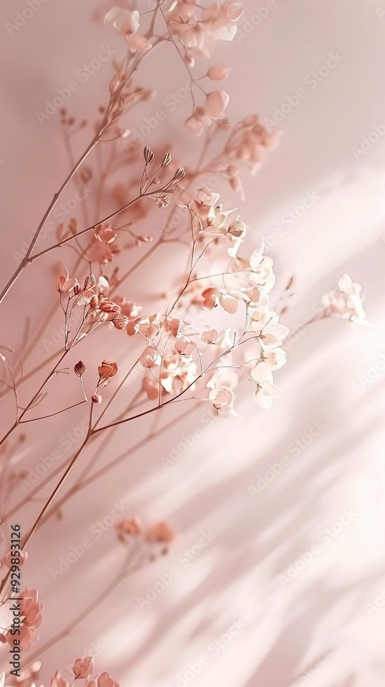 Aufkleber dried flowers are elegantly displayed against a soft light pink backdrop, creating a tranquil and ca