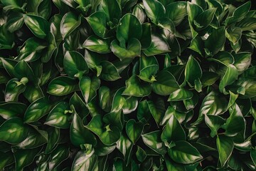 Obraz premium Dense collection of fresh, shiny green leaves closely packed together