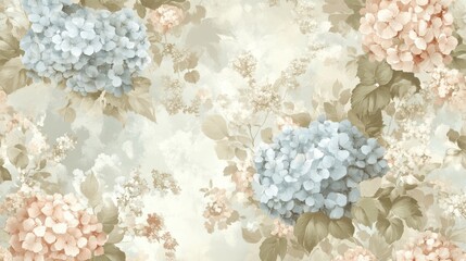 A floral pattern featuring soft hues of blue, pink, and beige, ideal for backgrounds or textiles.