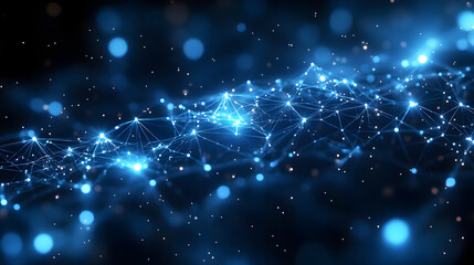Fototapeta premium Abstract digital network with glowing blue nodes and connections.