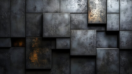 Abstract textured wall featuring dark metallic panels and highlights.