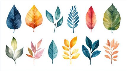 Fototapeta premium Leaf watercolor, set of leaf watercolor