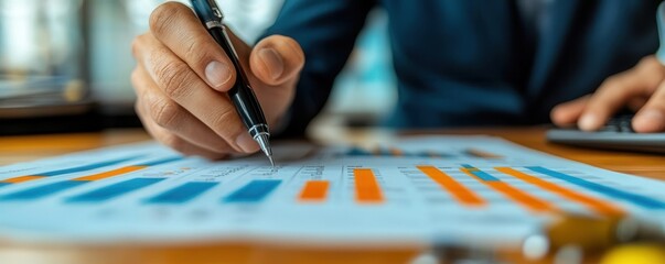 Detailed view of a financial advisor explaining diversification with a visual chart, close-up and strategic