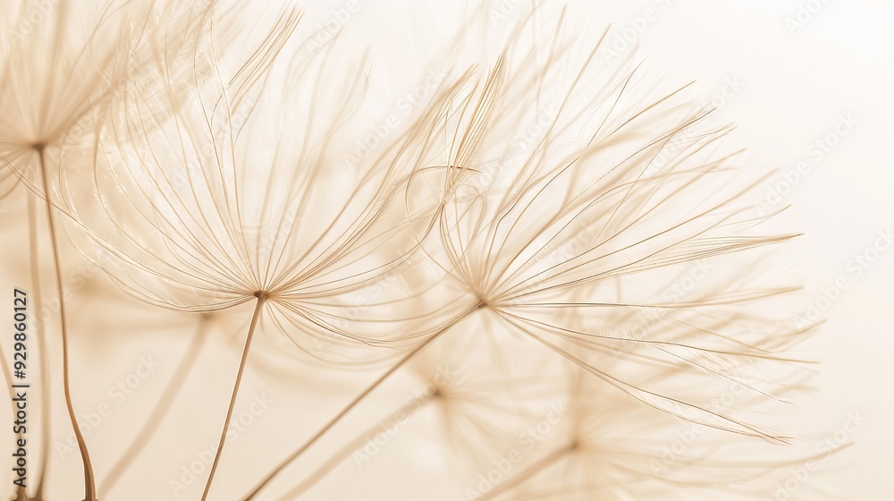 Poster delicate dandelion seed heads are softly illuminated, showcasing their intricate structures against 