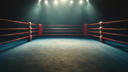 Boxing Ring with Red Ropes and Lights