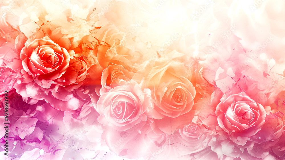 Wall mural a colorful bouquet of roses with a pink background. the roses are arranged in a way that they seem t