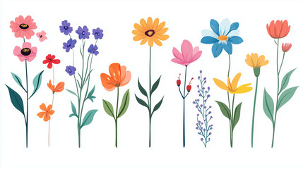 Obraz premium Flat leaf design, set of leaf flat line, flower