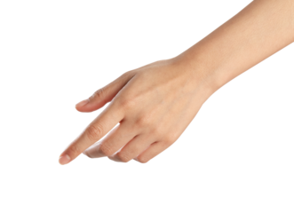 woman hand touching or pointing on isolated white background.