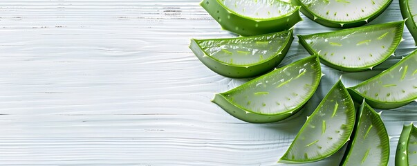 Aloe Vera Slices on a White Wooden Surface