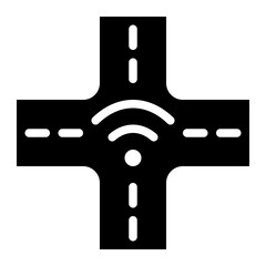 smart traffic, traffic system, smart city, smart street, traffic management, automation, crossroads solid or glyph icon