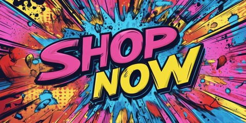 Dynamic Comic Book Style 'Shop Now' Banner for Sales and Promotions
