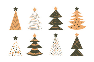 Set of hand drawn Christmas trees. Doodle flat vector illustration
