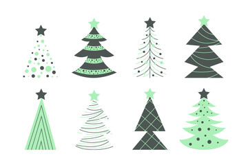 Set of hand drawn Christmas trees. Doodle flat vector illustration