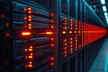 Obraz premium Server rack blinking in data center with colorful lights