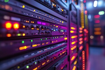 Fototapeta premium Server rack blinking in data center with colorful lights