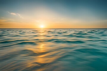 Fototapeta premium A serene ocean scene at sunrise with golden light reflecting off calm turquoise waters, AI Generated