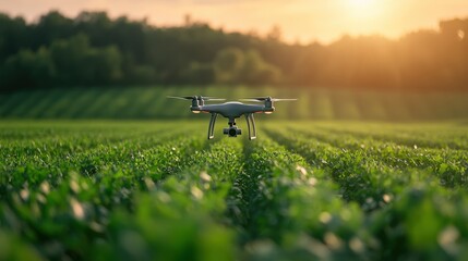 A drone capturing high-resolution images of crops, essential for precision yield analysis, on isolate background with space for text
