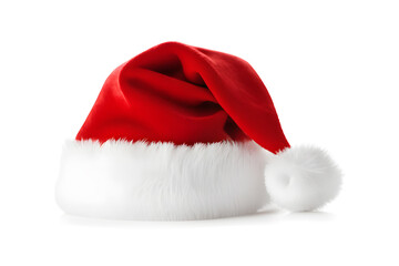 Red santa claus hat on white table isolated on white background with clipping path. object for creative design